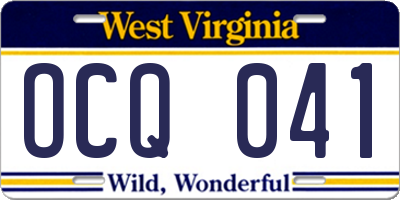 WV license plate OCQ041