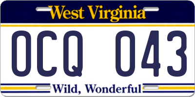 WV license plate OCQ043