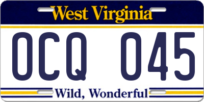 WV license plate OCQ045