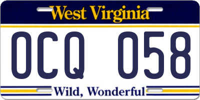 WV license plate OCQ058