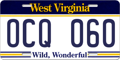 WV license plate OCQ060