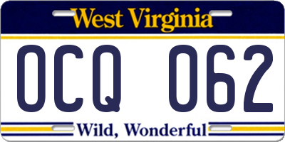 WV license plate OCQ062