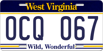 WV license plate OCQ067