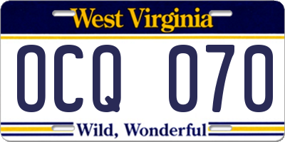 WV license plate OCQ070