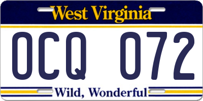 WV license plate OCQ072