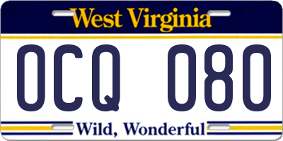 WV license plate OCQ080