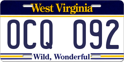 WV license plate OCQ092