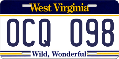 WV license plate OCQ098