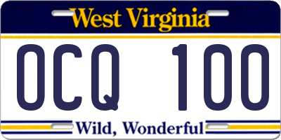 WV license plate OCQ100