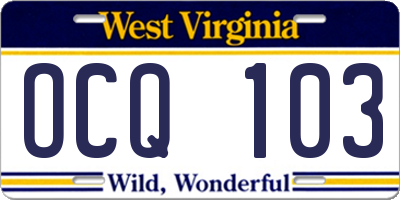 WV license plate OCQ103