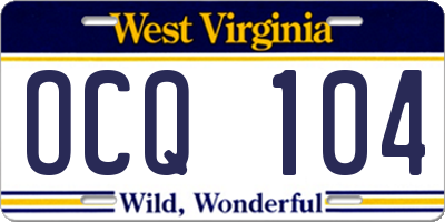 WV license plate OCQ104