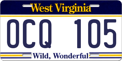 WV license plate OCQ105