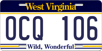 WV license plate OCQ106