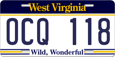 WV license plate OCQ118