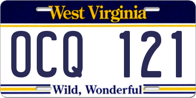 WV license plate OCQ121
