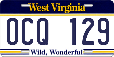 WV license plate OCQ129