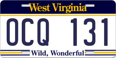 WV license plate OCQ131