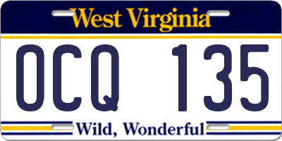 WV license plate OCQ135