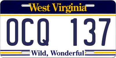 WV license plate OCQ137