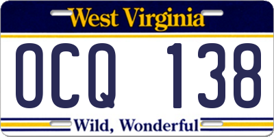 WV license plate OCQ138