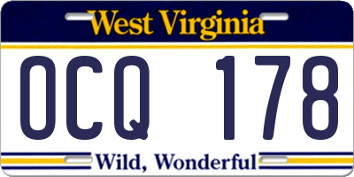 WV license plate OCQ178