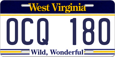 WV license plate OCQ180