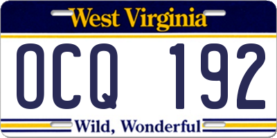 WV license plate OCQ192