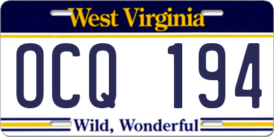 WV license plate OCQ194