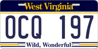 WV license plate OCQ197