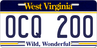 WV license plate OCQ200