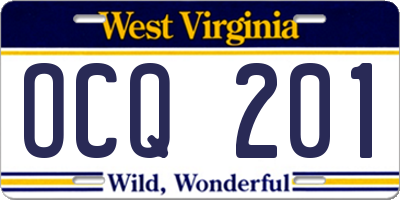 WV license plate OCQ201