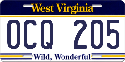 WV license plate OCQ205