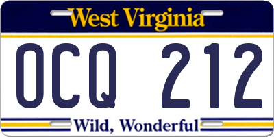 WV license plate OCQ212