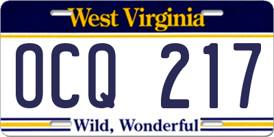 WV license plate OCQ217