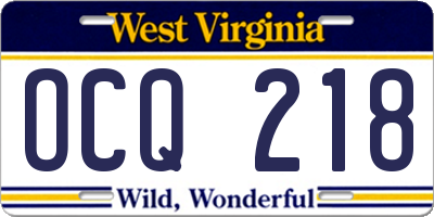 WV license plate OCQ218