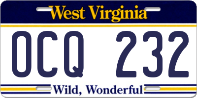 WV license plate OCQ232