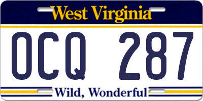 WV license plate OCQ287