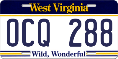 WV license plate OCQ288