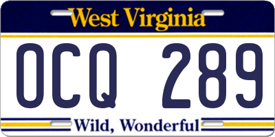 WV license plate OCQ289