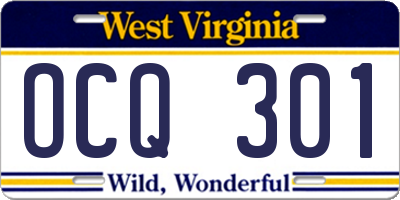 WV license plate OCQ301