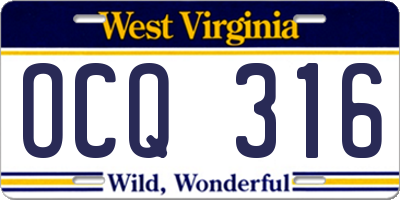 WV license plate OCQ316