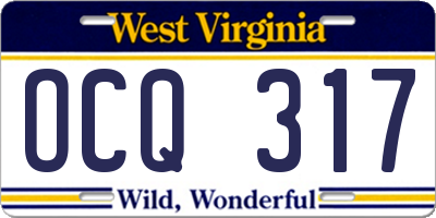 WV license plate OCQ317