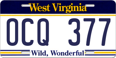WV license plate OCQ377