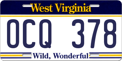 WV license plate OCQ378