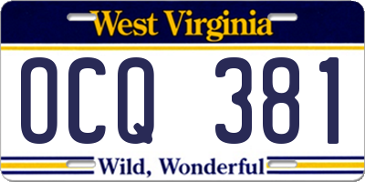 WV license plate OCQ381