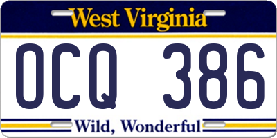 WV license plate OCQ386