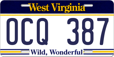 WV license plate OCQ387