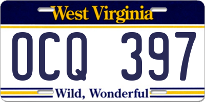 WV license plate OCQ397