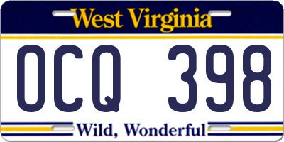 WV license plate OCQ398
