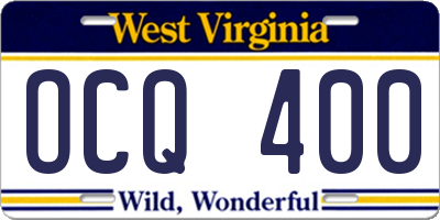 WV license plate OCQ400